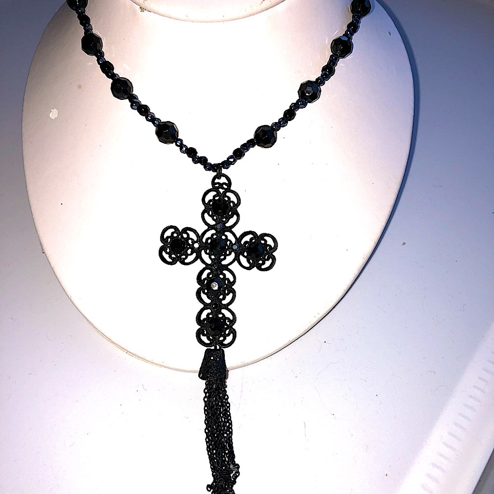 Black Stone Cross Necklace